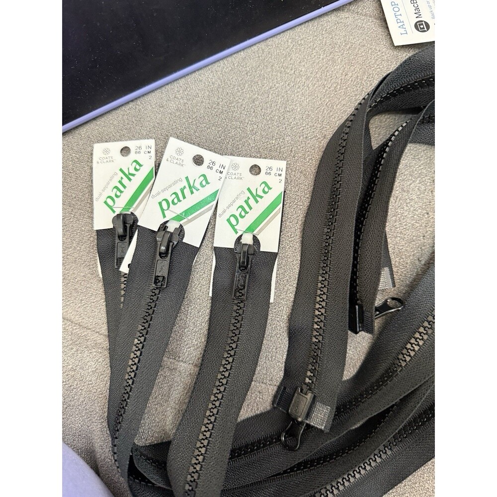 3 pack, Coats & Clark Black Dual Zipper Open-End Parka Zippers 26" Polyester